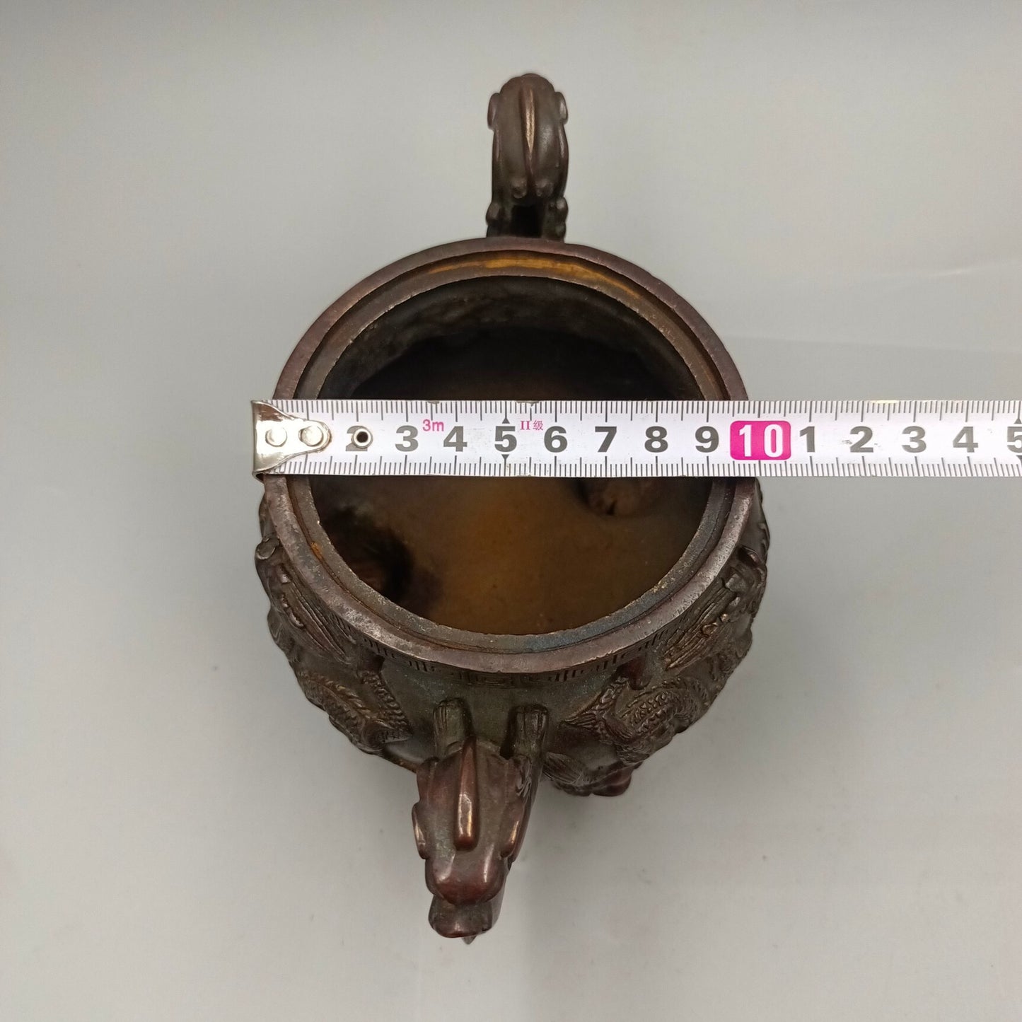 Chinese Antique Double Dragons Playing with Pearls and Pixiu Covering Copper Smoked Incense Stove