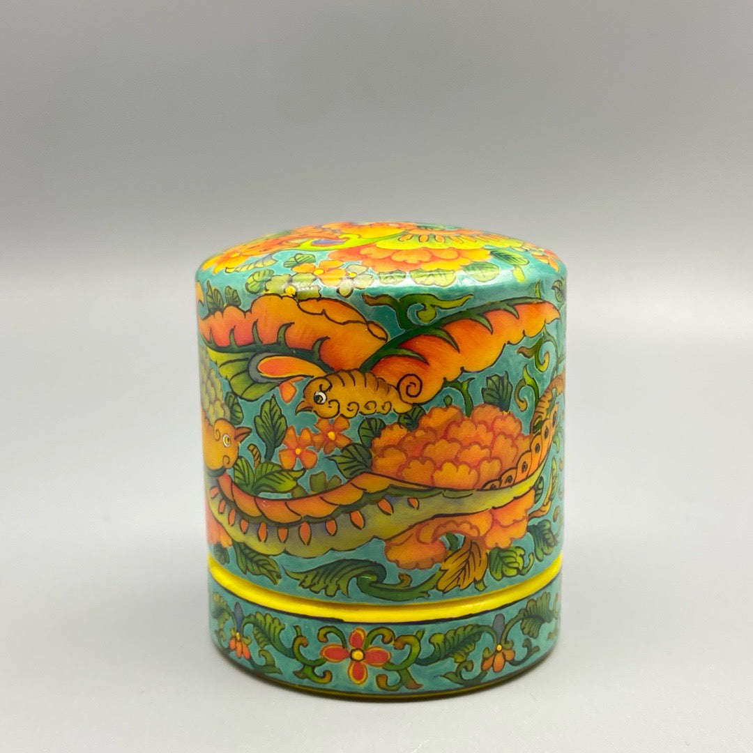 Chinese Antique Glass Handmade Painting [Blossoming and Wealth] Ink Box
