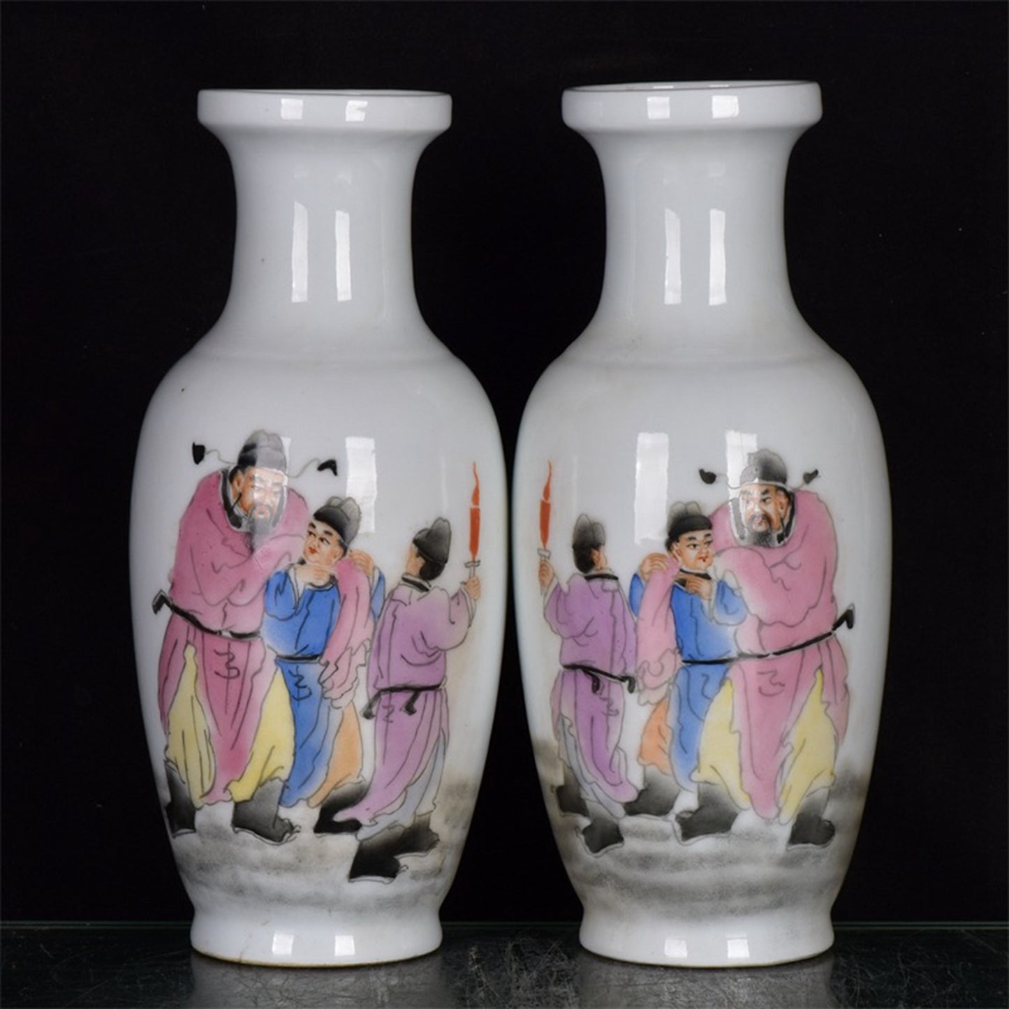 Chinese Antique Taibai Drunk Pattern Pan Mouth Bottle