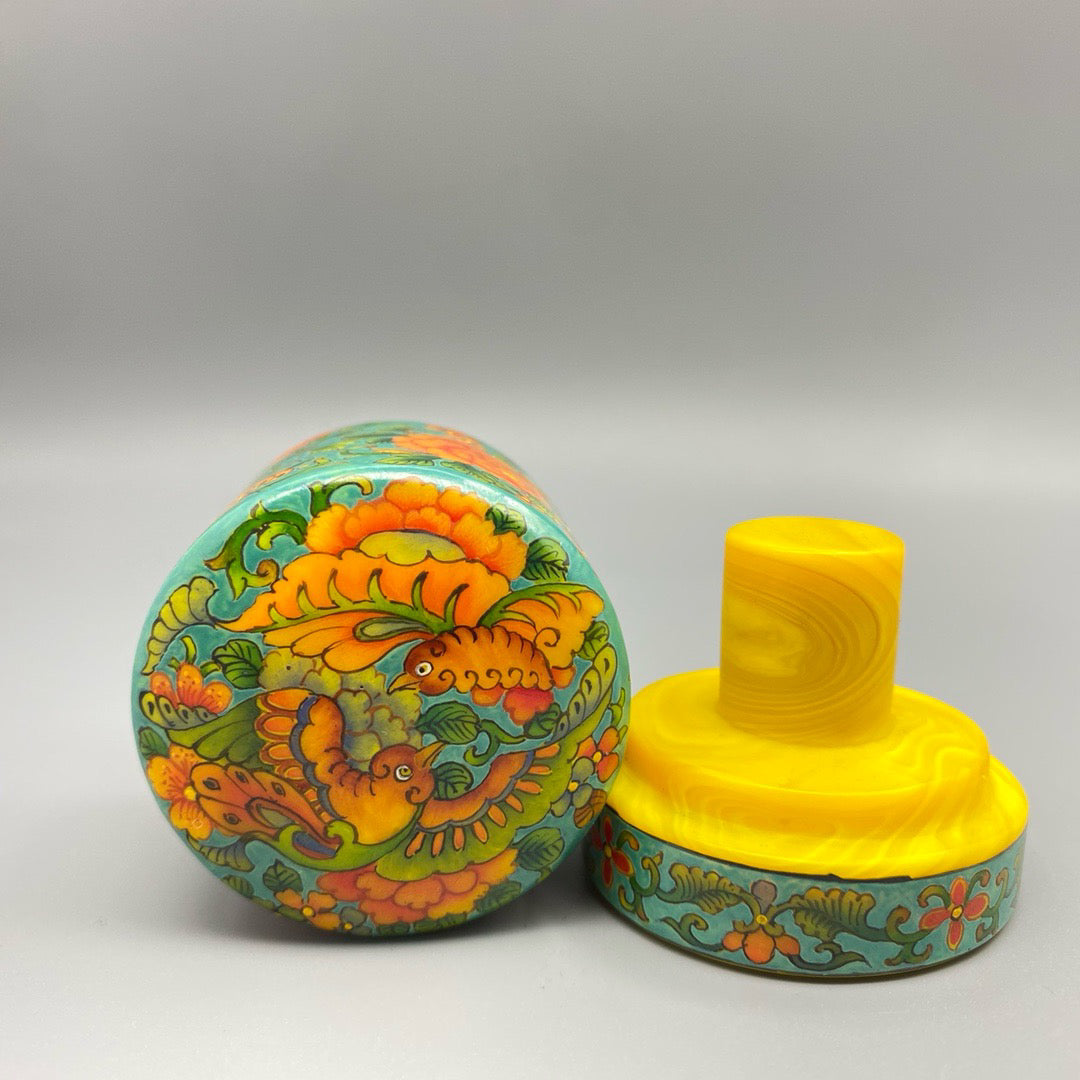 Chinese Antique Glass Handmade Painting [Blossoming and Wealth] Ink Box