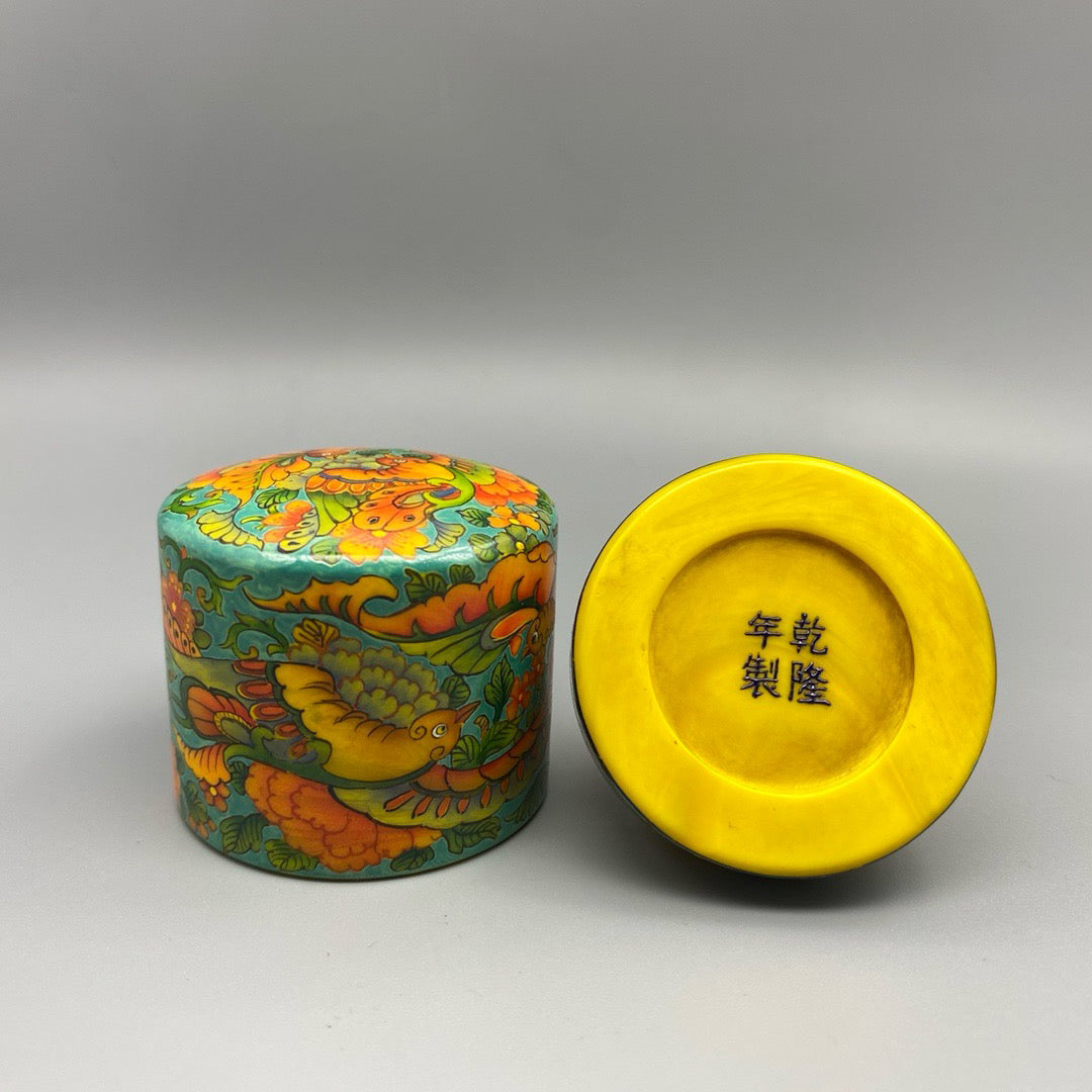 Chinese Antique Glass Handmade Painting [Blossoming and Wealth] Ink Box