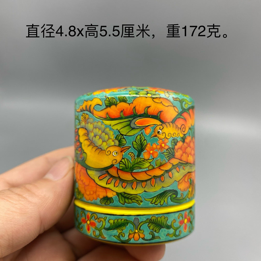 Chinese Antique Glass Handmade Painting [Blossoming and Wealth] Ink Box
