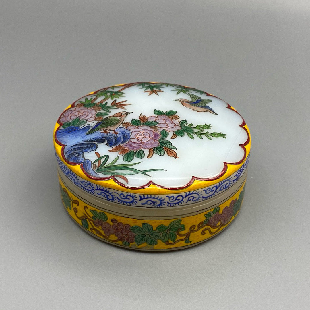 Chinese Antique Glass Handmade Painting [Blossoming and Wealth] Ink Box