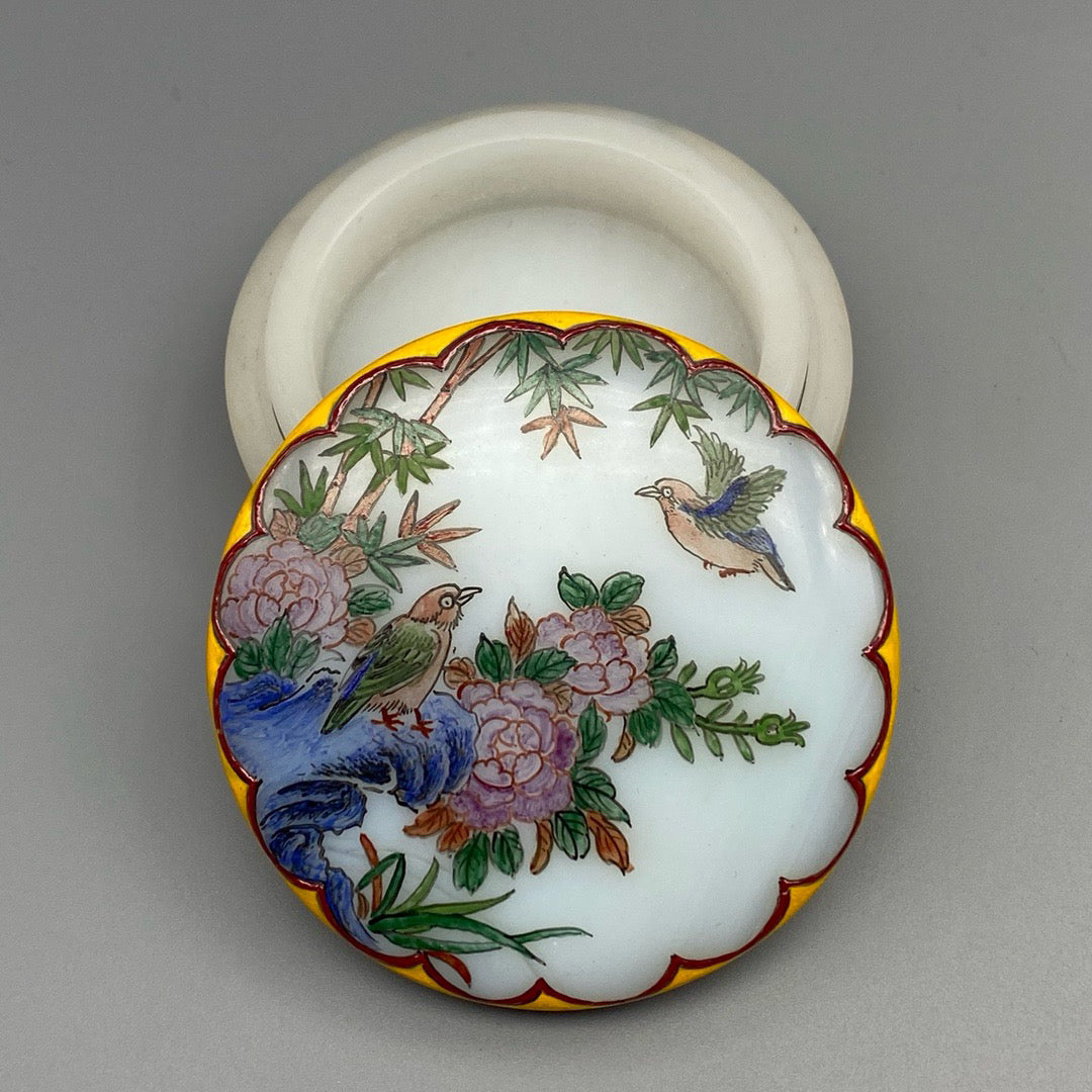Chinese Antique Glass Handmade Painting [Blossoming and Wealth] Ink Box