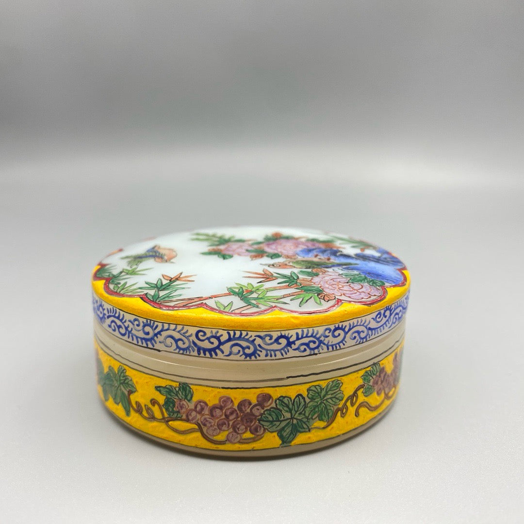 Chinese Antique Glass Handmade Painting [Blossoming and Wealth] Ink Box