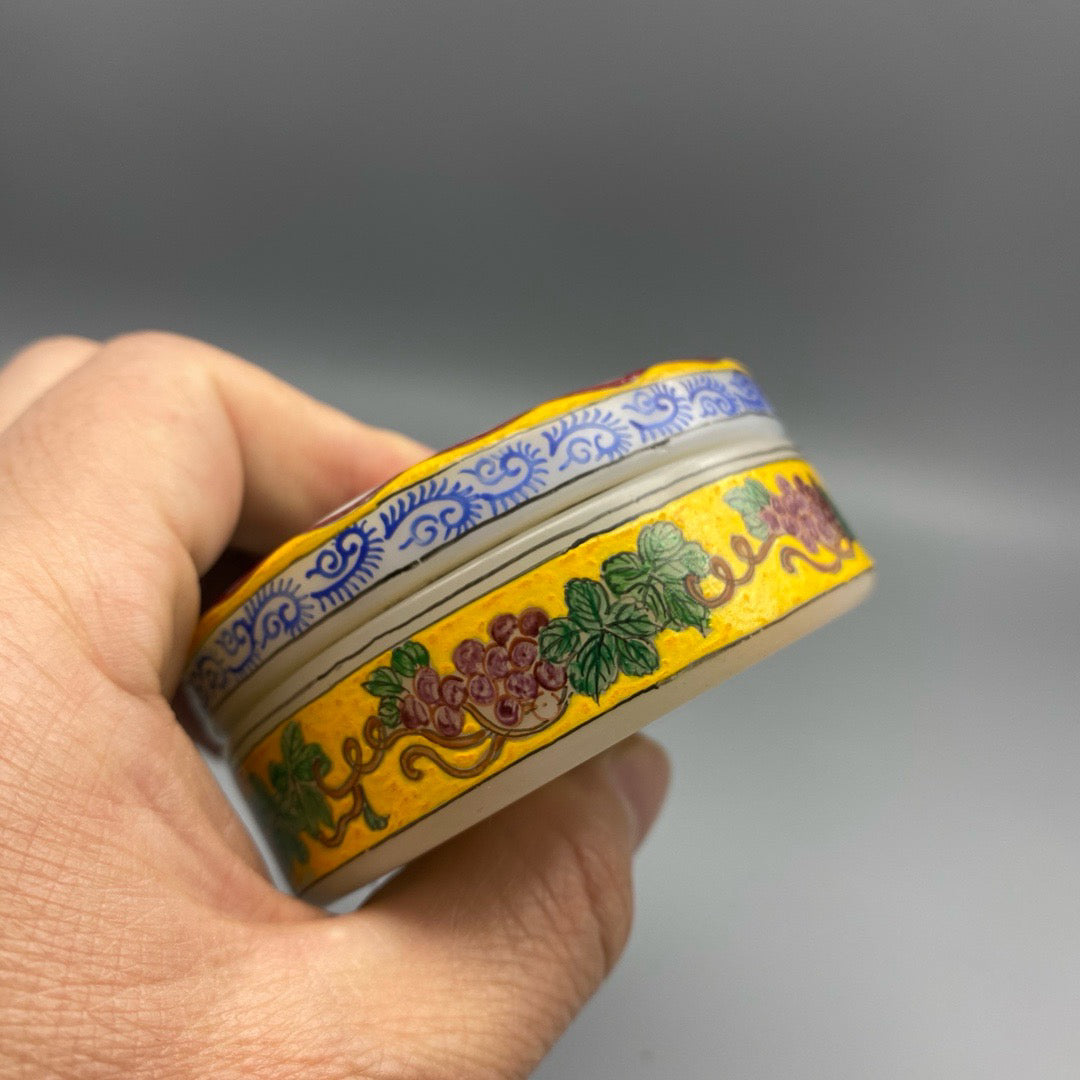 Chinese Antique Glass Handmade Painting [Blossoming and Wealth] Ink Box