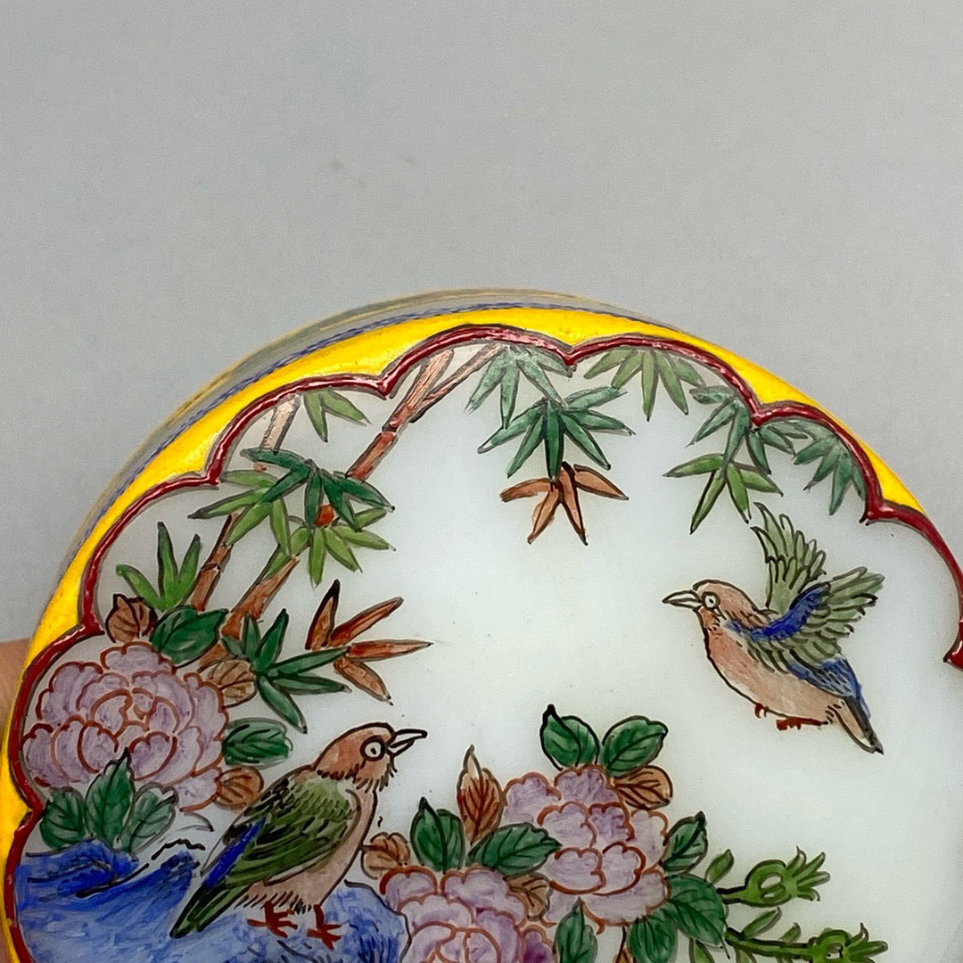 Chinese Antique Glass Handmade Painting [Blossoming and Wealth] Ink Box