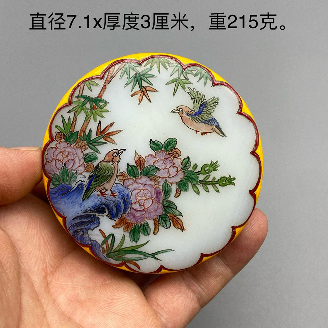 Chinese Antique Glass Handmade Painting [Blossoming and Wealth] Ink Box