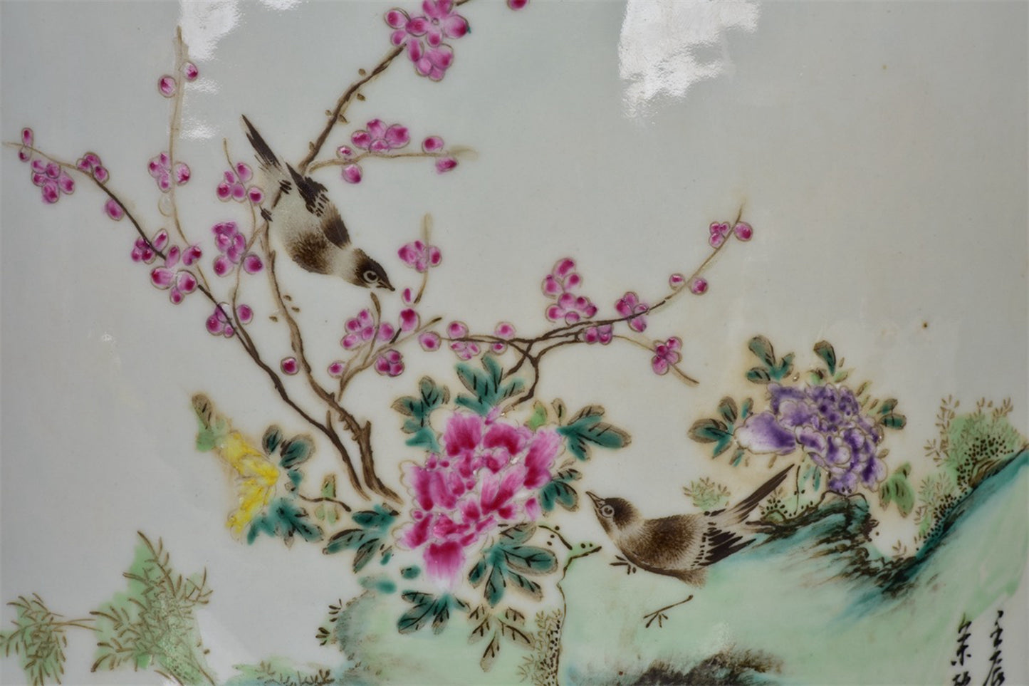 Chinese antique blue painted flower and bird pattern pen holder