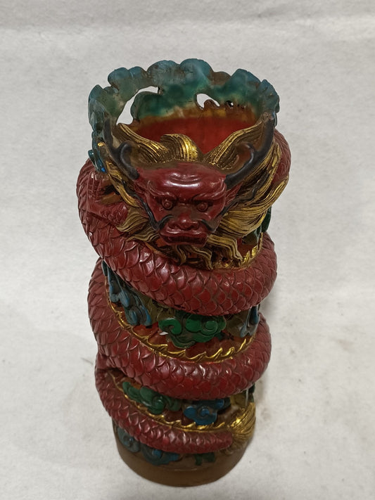 Yellow glazed dragon pen holder