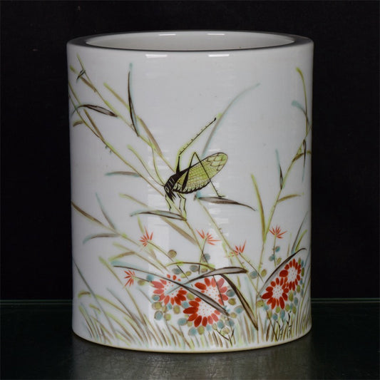 Chinese antique flower and bird pattern pen holder