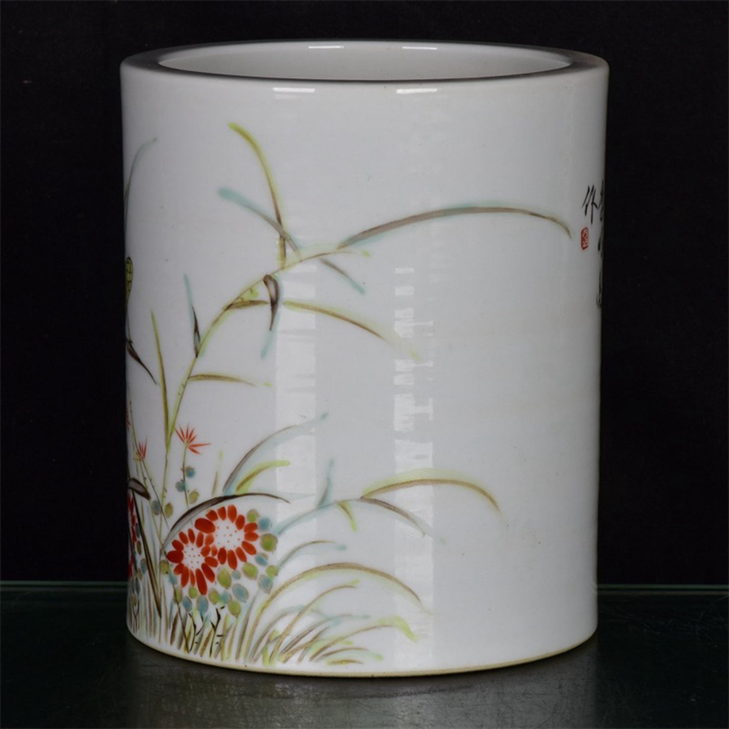Chinese antique flower and bird pattern pen holder