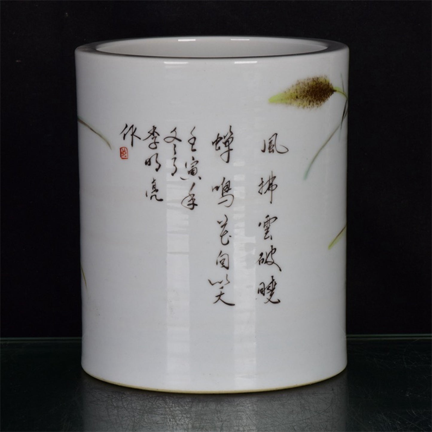 Chinese antique flower and bird pattern pen holder