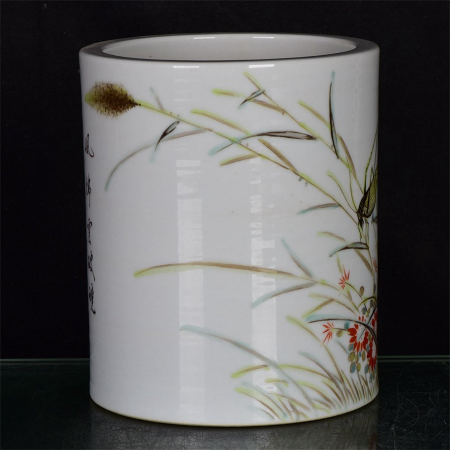 Chinese antique flower and bird pattern pen holder