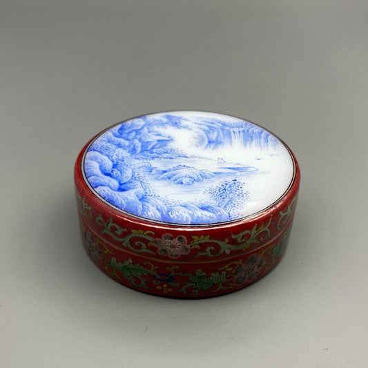 Chinese antique glass handmade painting with blue and white ink cartridges for viewing waterfalls