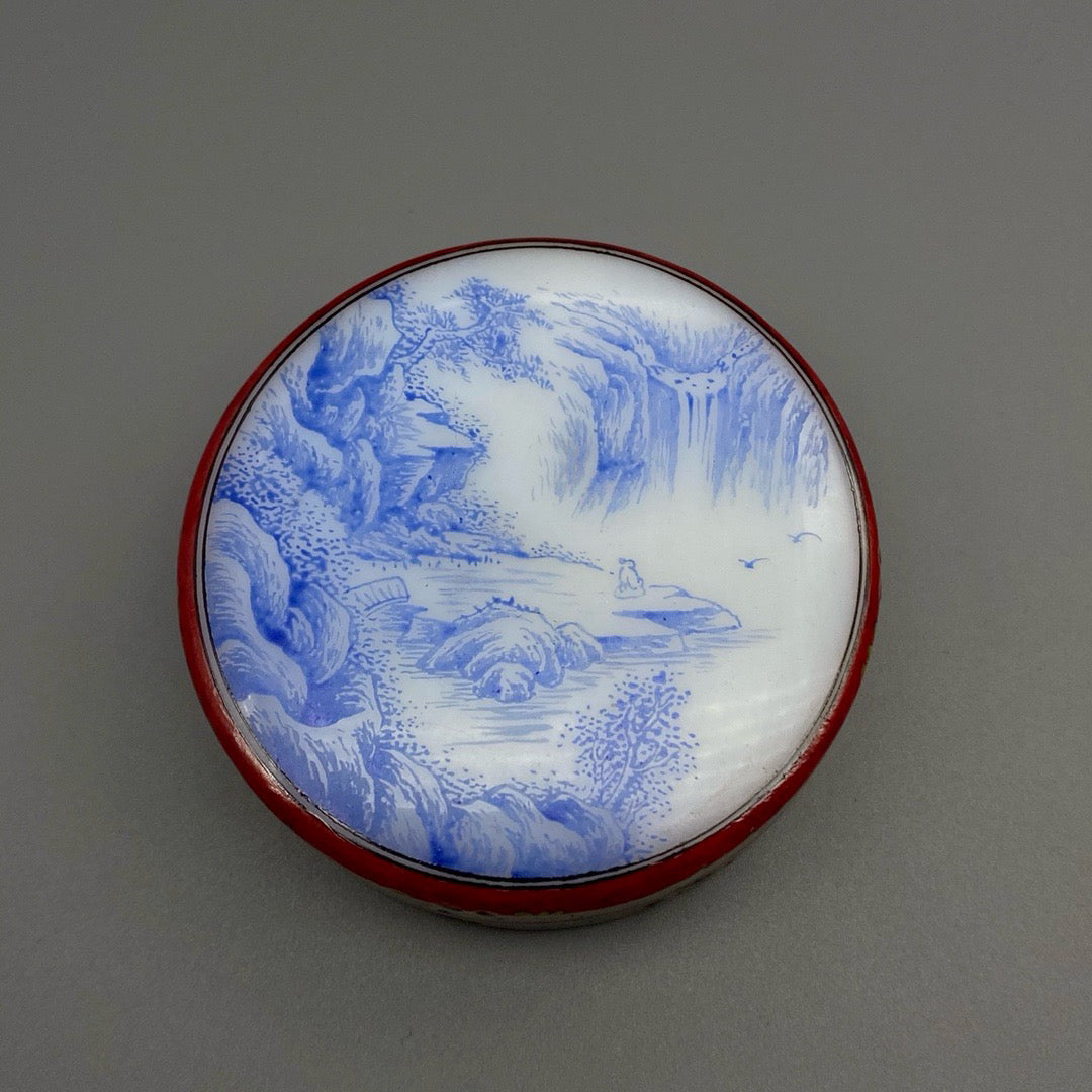 Chinese antique glass handmade painting with blue and white ink cartridges for viewing waterfalls