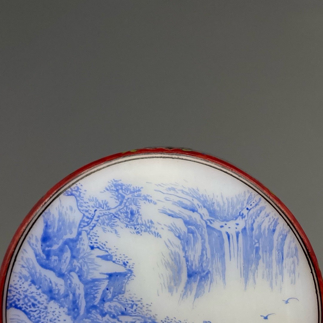 Chinese antique glass handmade painting with blue and white ink cartridges for viewing waterfalls