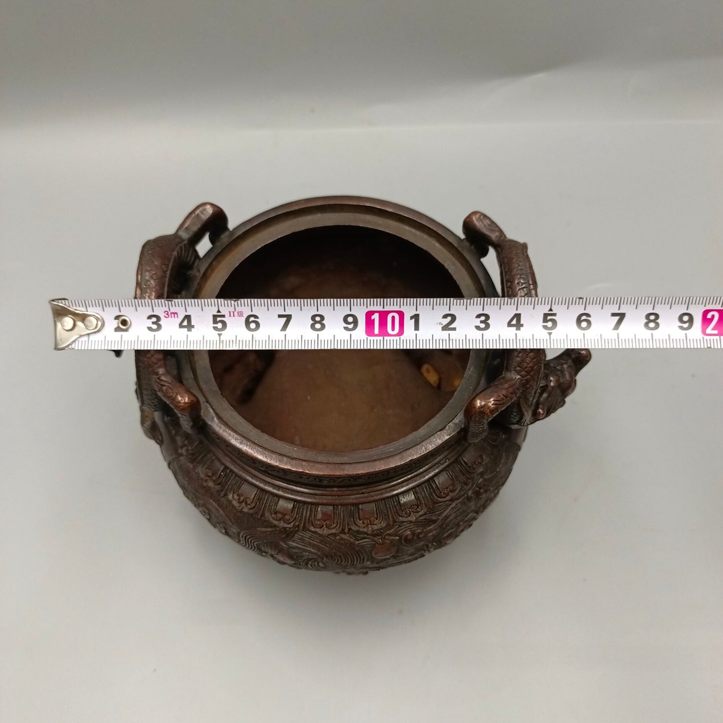 Chinese Antique Fish Leap Dragon Gate Double Dragon Copper Incense Burner