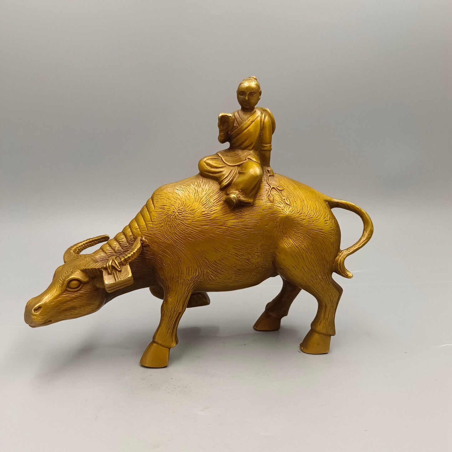 Chinese antique shepherd boy riding bull bronze ornament