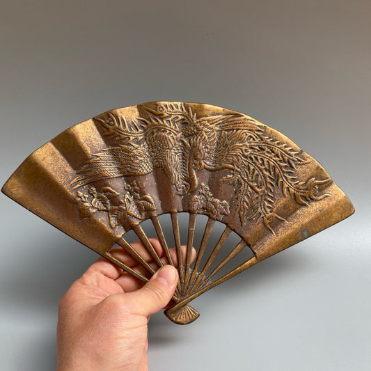 Chinese antique pure copper phoenix fan