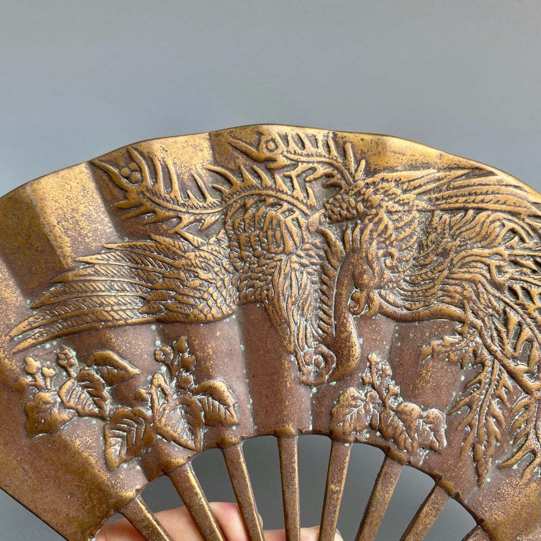 Chinese antique pure copper phoenix fan