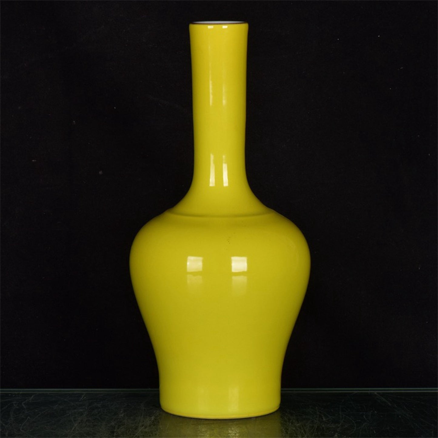 Chinese Antique Lemon Yellow Monochrome Glazed Gold Bottle