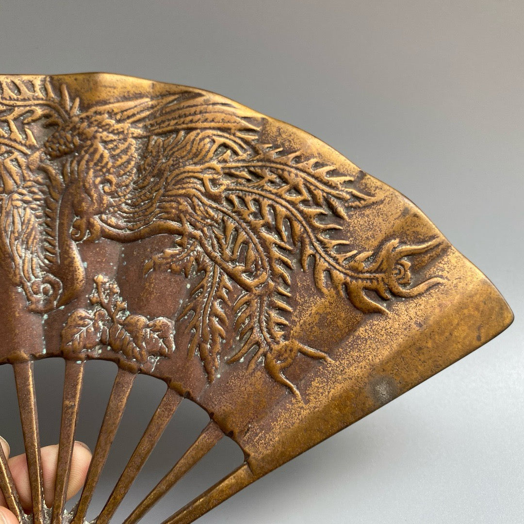 Chinese antique pure copper phoenix fan