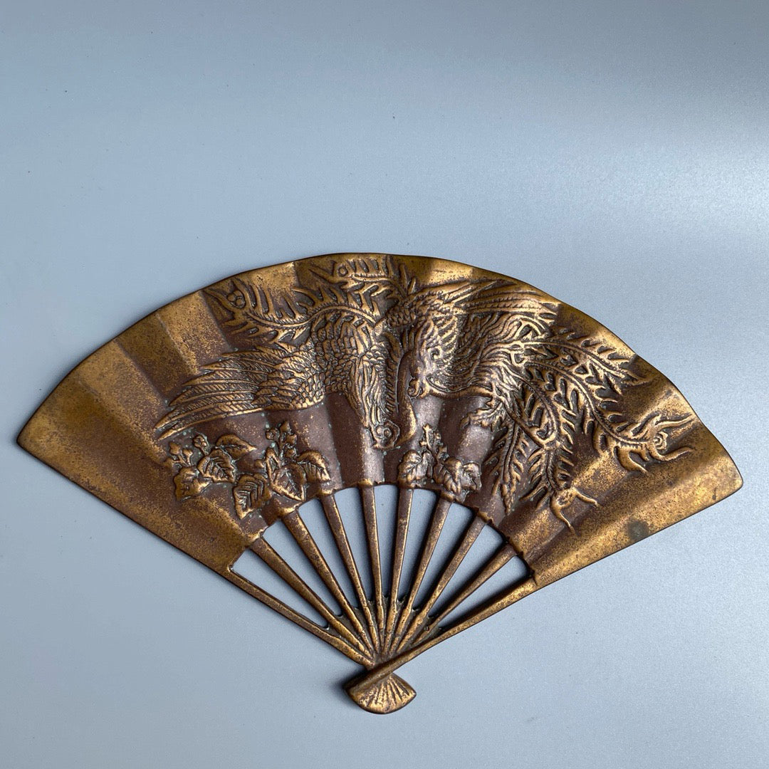 Chinese antique pure copper phoenix fan