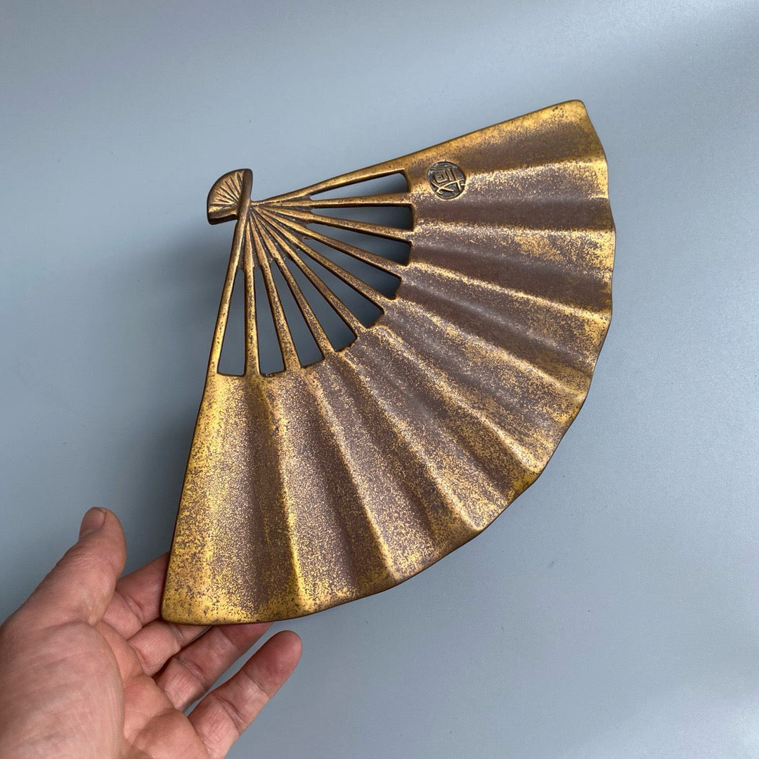 Chinese antique pure copper phoenix fan