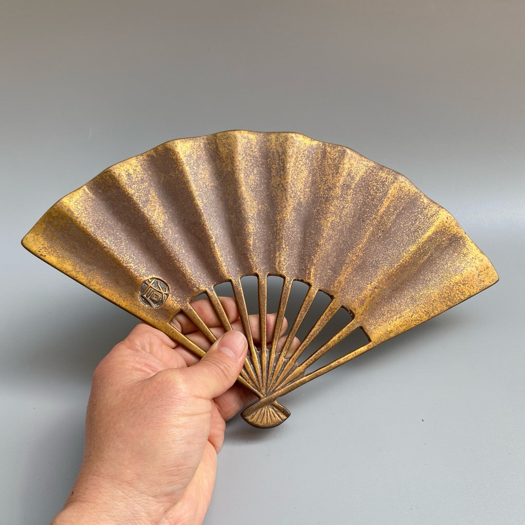 Chinese antique pure copper phoenix fan