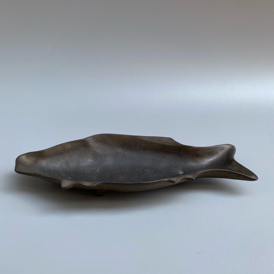 Chinese Antique Pure Copper Big Fish Butterfly Inkstone Pool