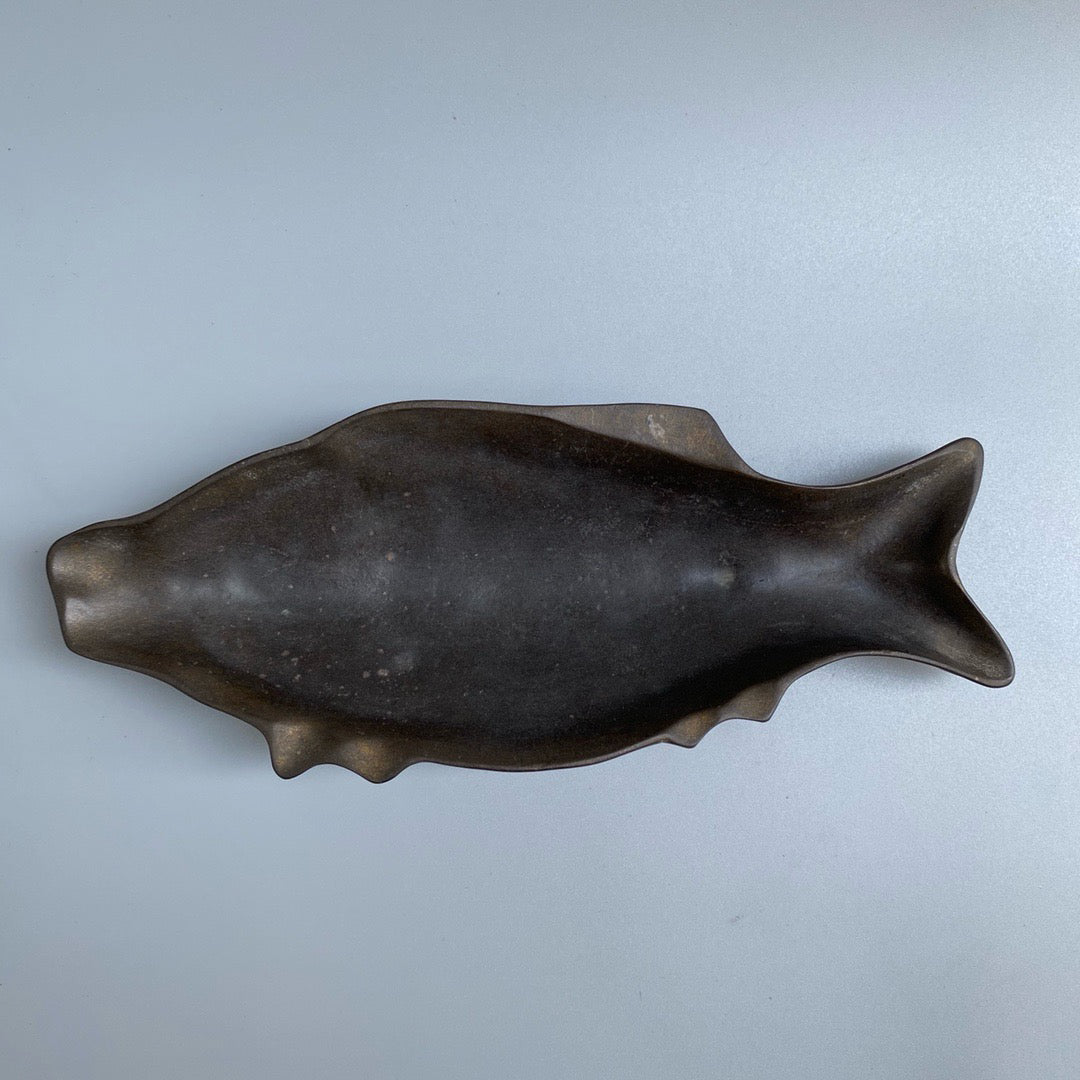 Chinese Antique Pure Copper Big Fish Butterfly Inkstone Pool