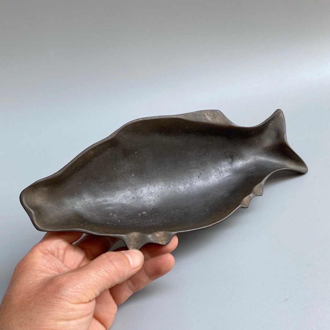Chinese Antique Pure Copper Big Fish Butterfly Inkstone Pool