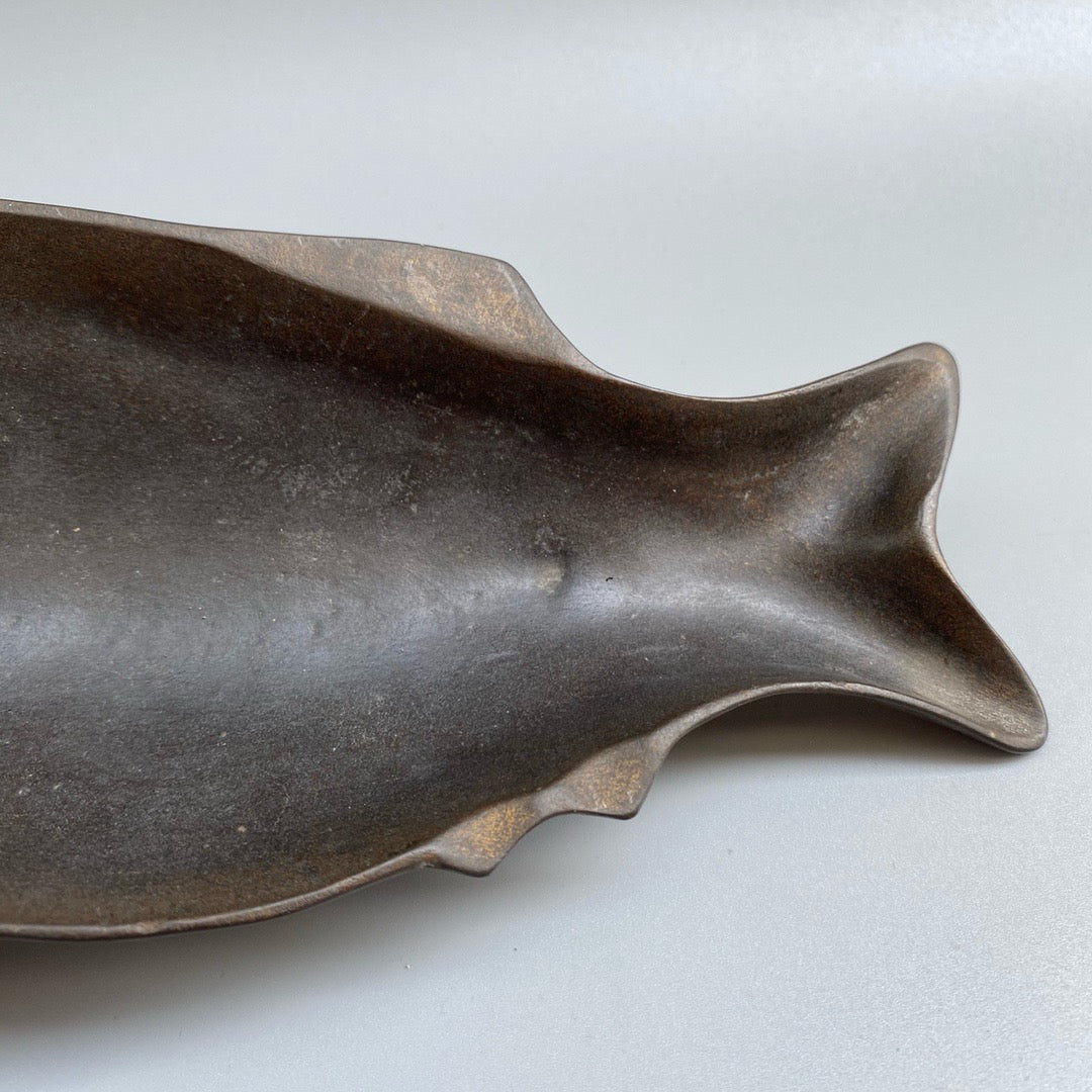 Chinese Antique Pure Copper Big Fish Butterfly Inkstone Pool
