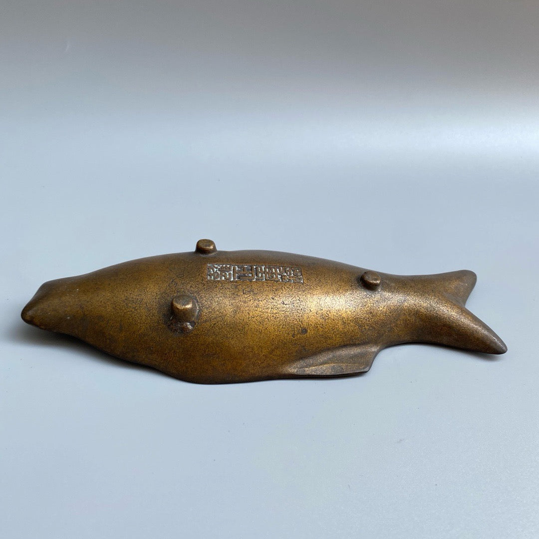 Chinese Antique Pure Copper Big Fish Butterfly Inkstone Pool