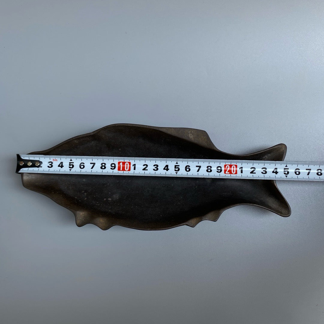 Chinese Antique Pure Copper Big Fish Butterfly Inkstone Pool