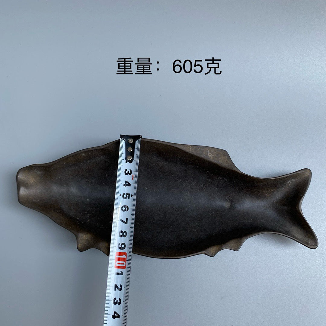 Chinese Antique Pure Copper Big Fish Butterfly Inkstone Pool