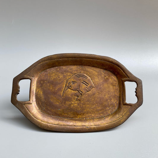 Chinese antique pure copper chicken inkstone pond