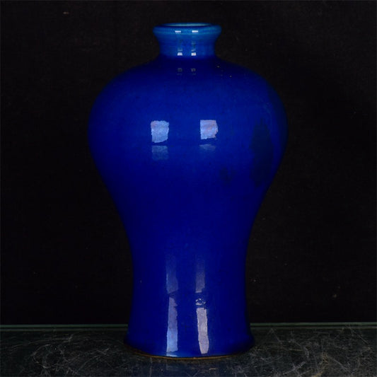 Chinese antique blue glazed open leaf plum vase