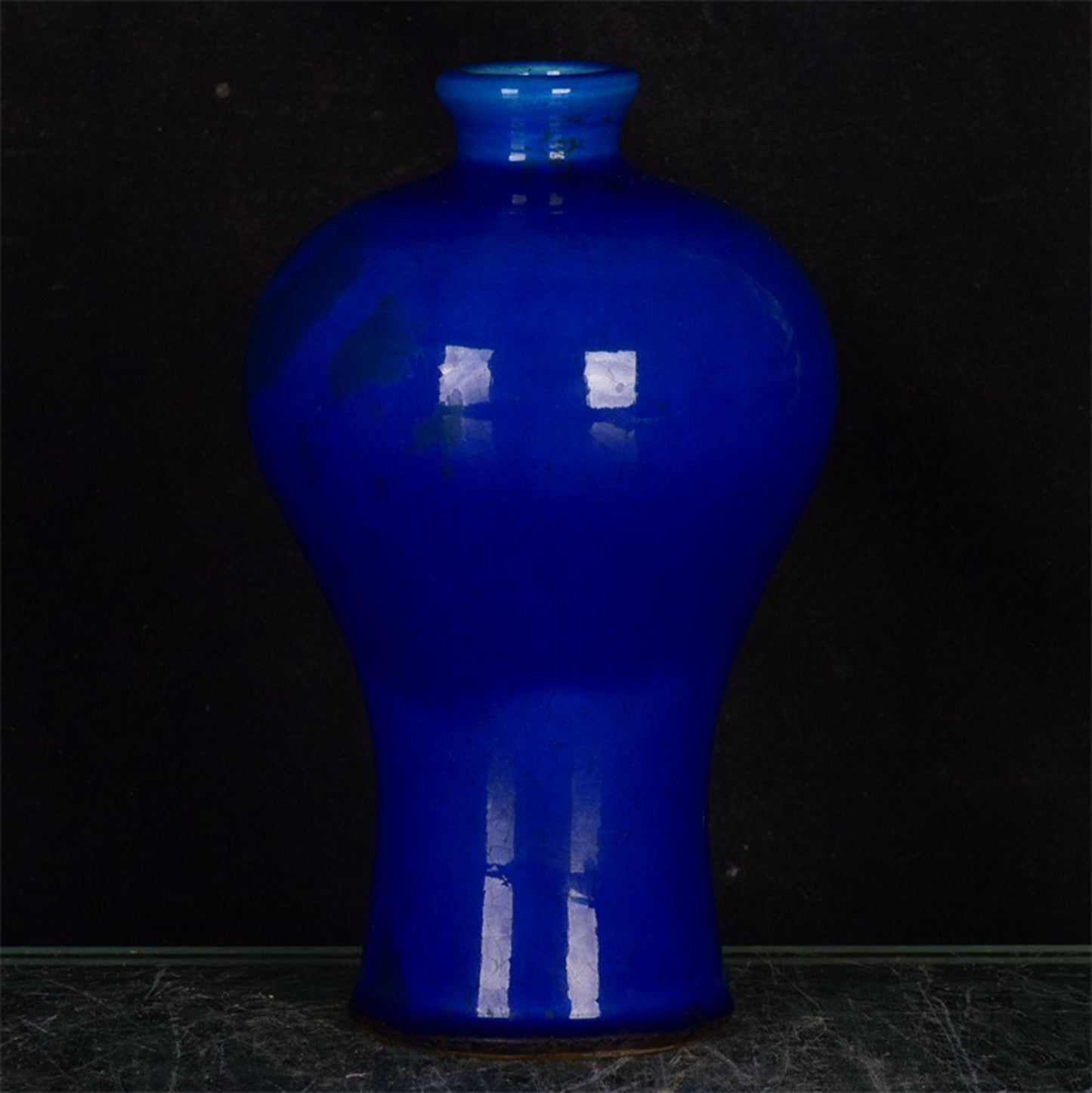 Chinese antique blue glazed open leaf plum vase
