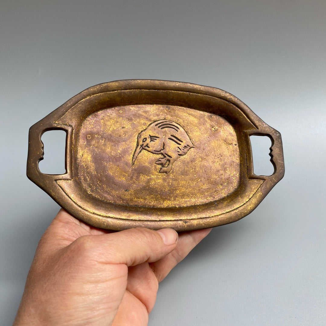 Chinese antique pure copper chicken inkstone pond