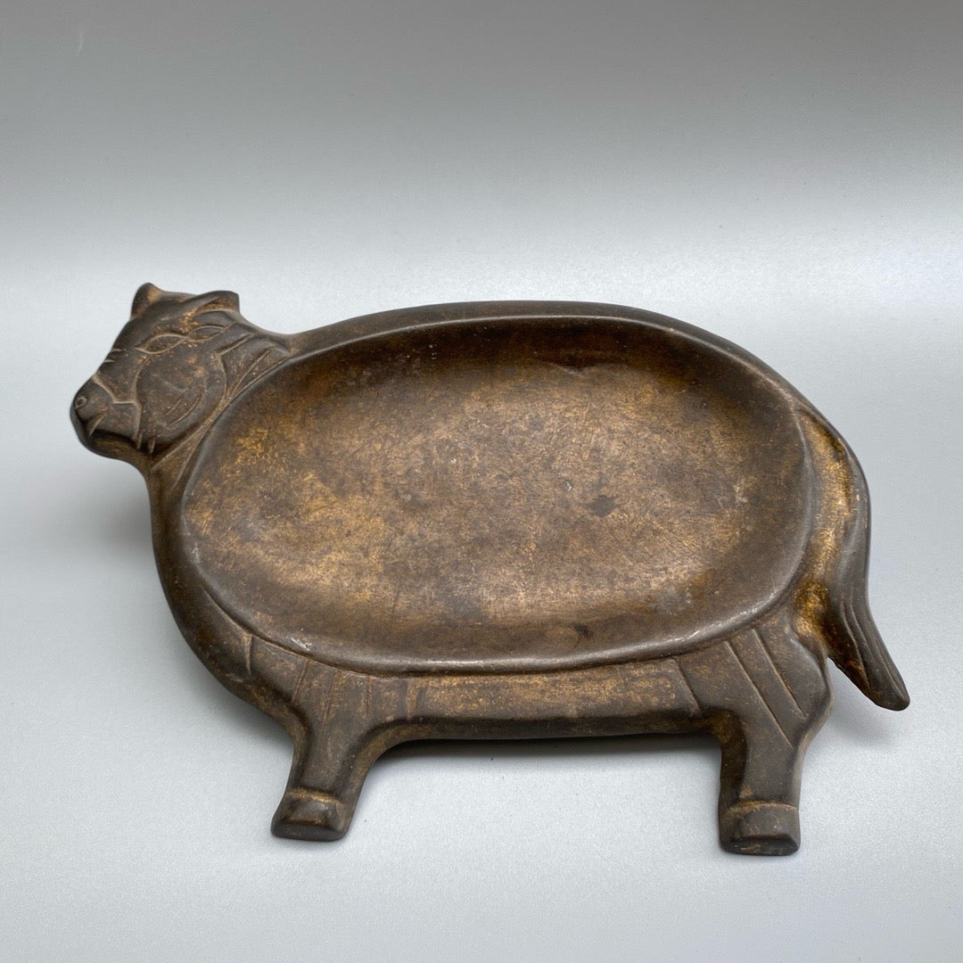 Chinese antique pure copper ox inkstone pool