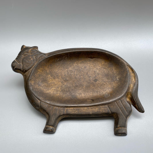 Chinese antique pure copper ox inkstone pool