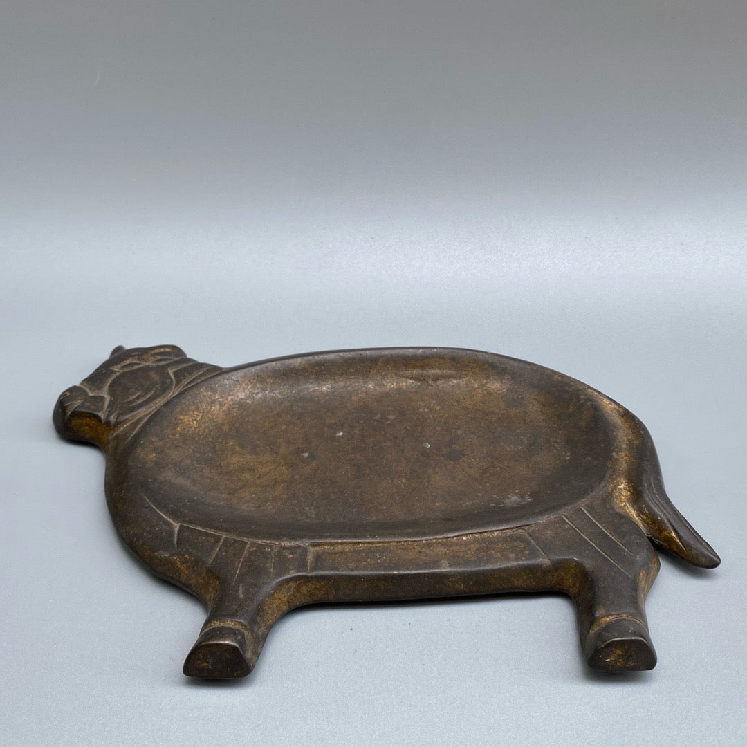 Chinese antique pure copper ox inkstone pool
