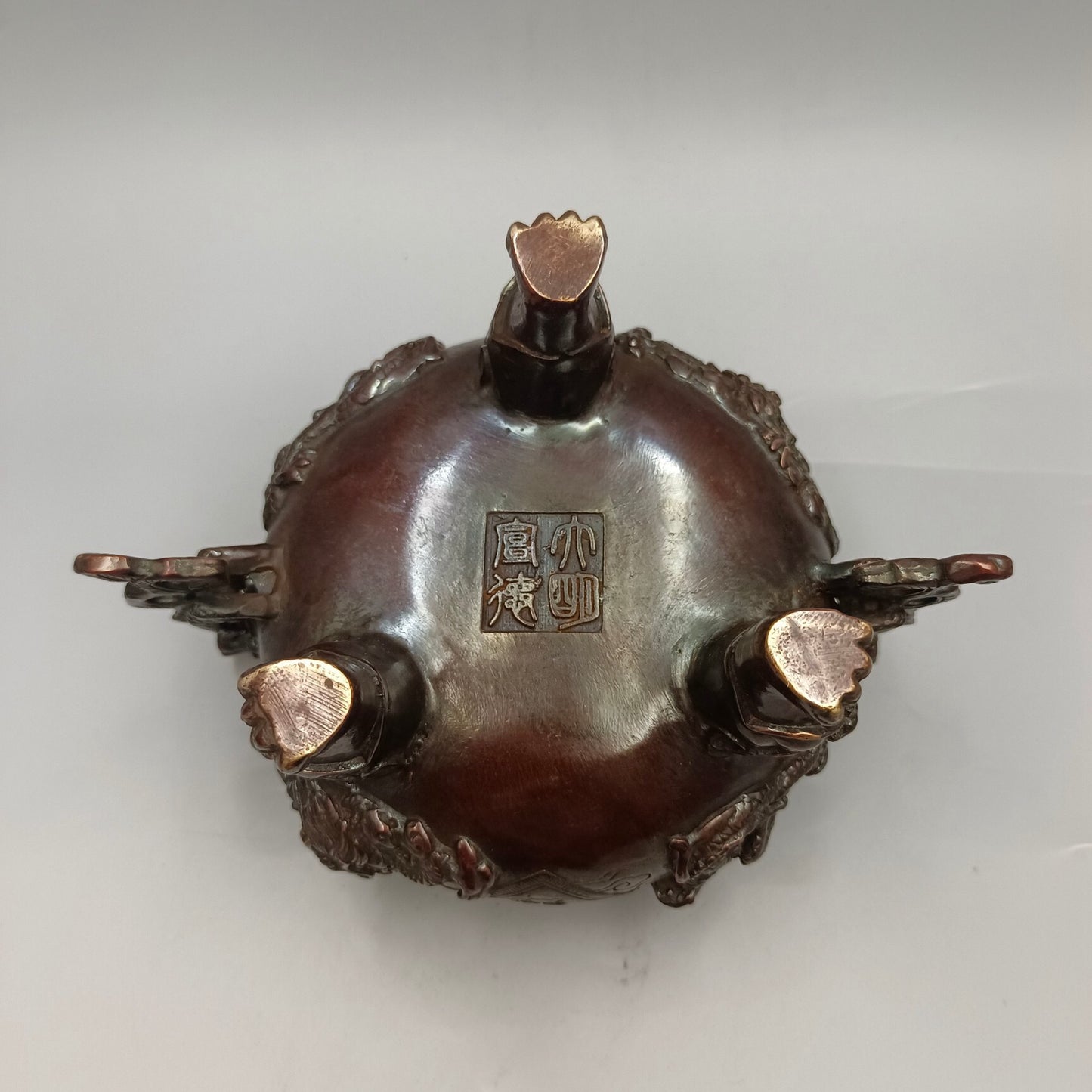 Chinese Antique Double Dragon Fushou Stove, Lion Lid Stove, Copper Smoke Incense Stove