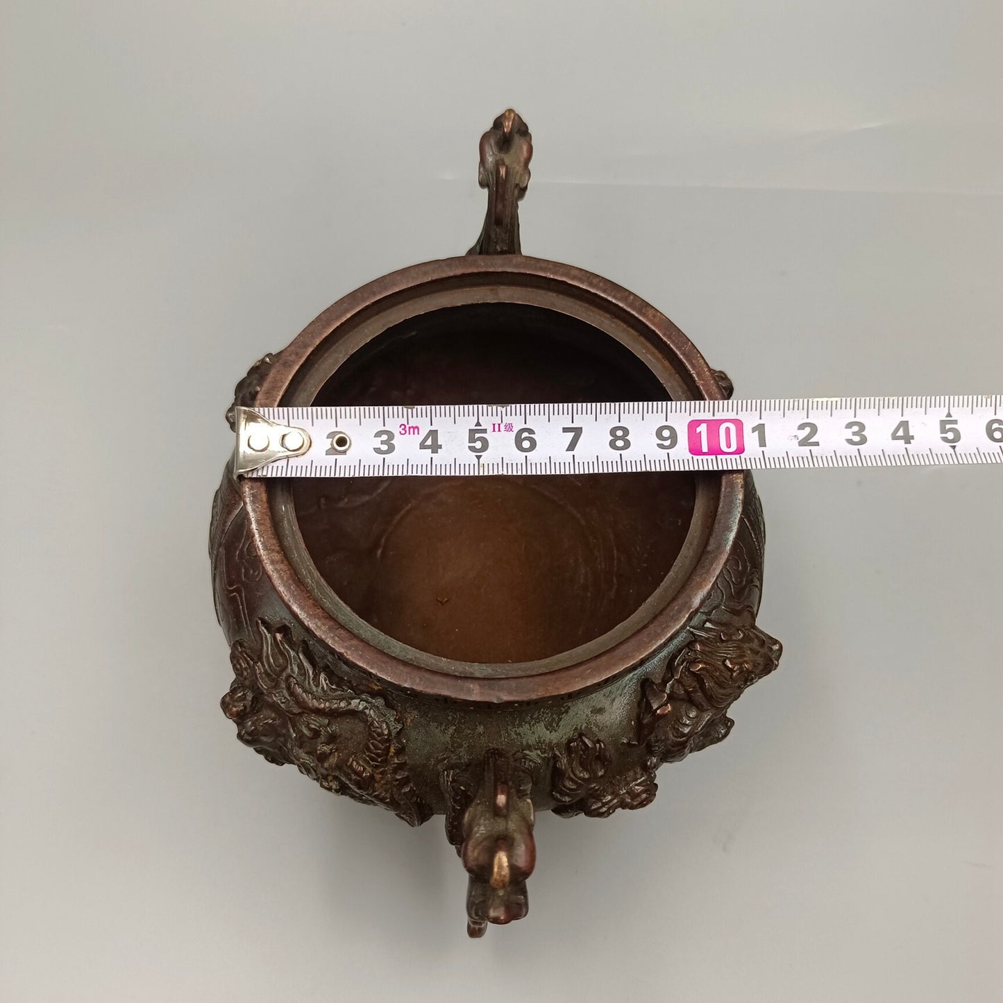 Chinese Antique Double Dragon Fushou Stove, Lion Lid Stove, Copper Smoke Incense Stove
