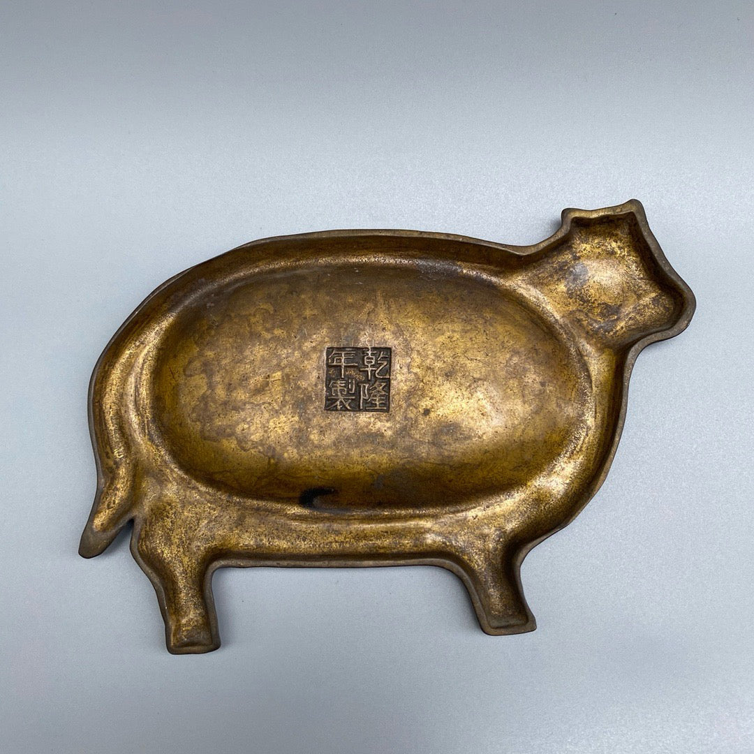 Chinese antique pure copper ox inkstone pool