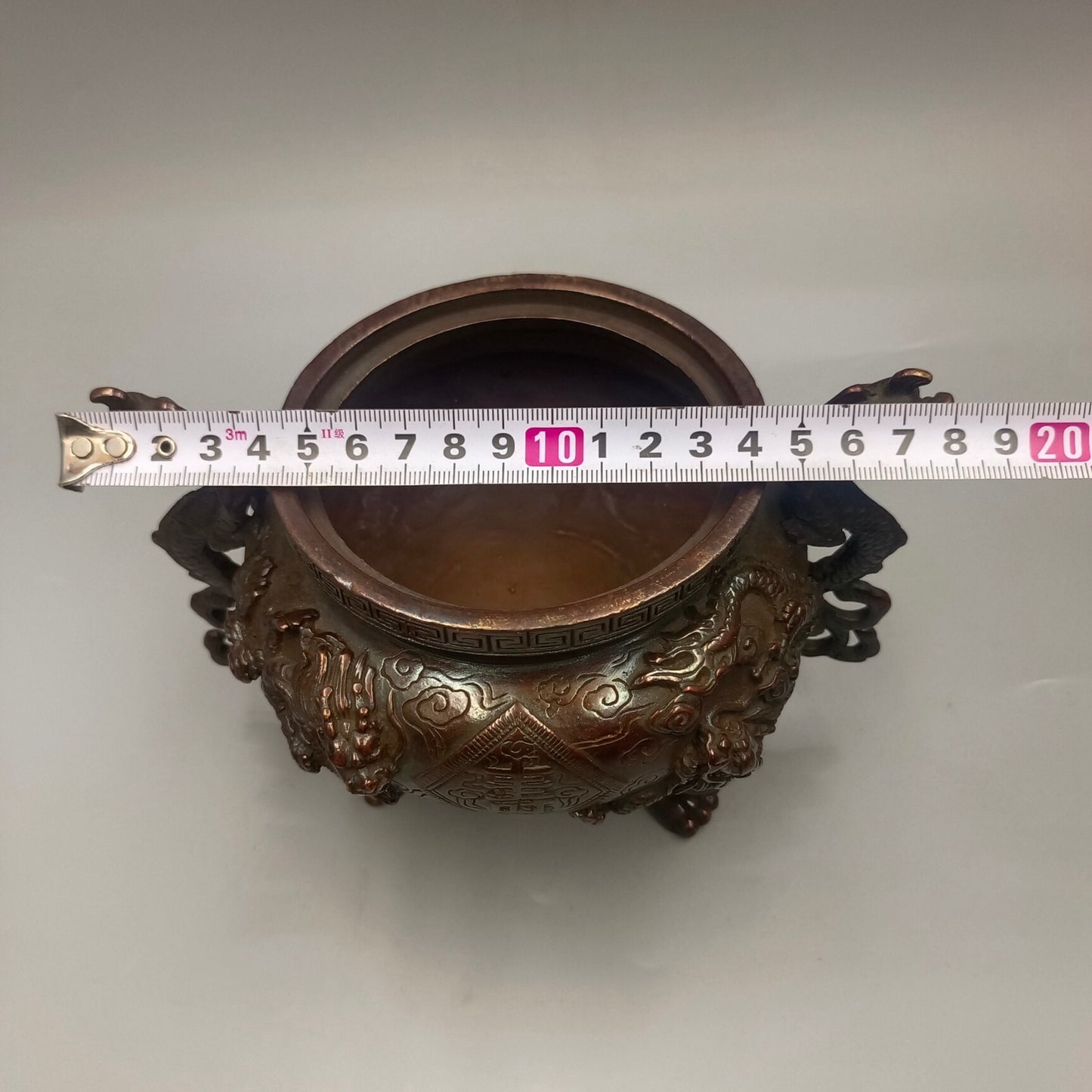 Chinese Antique Double Dragon Fushou Stove, Lion Lid Stove, Copper Smoke Incense Stove
