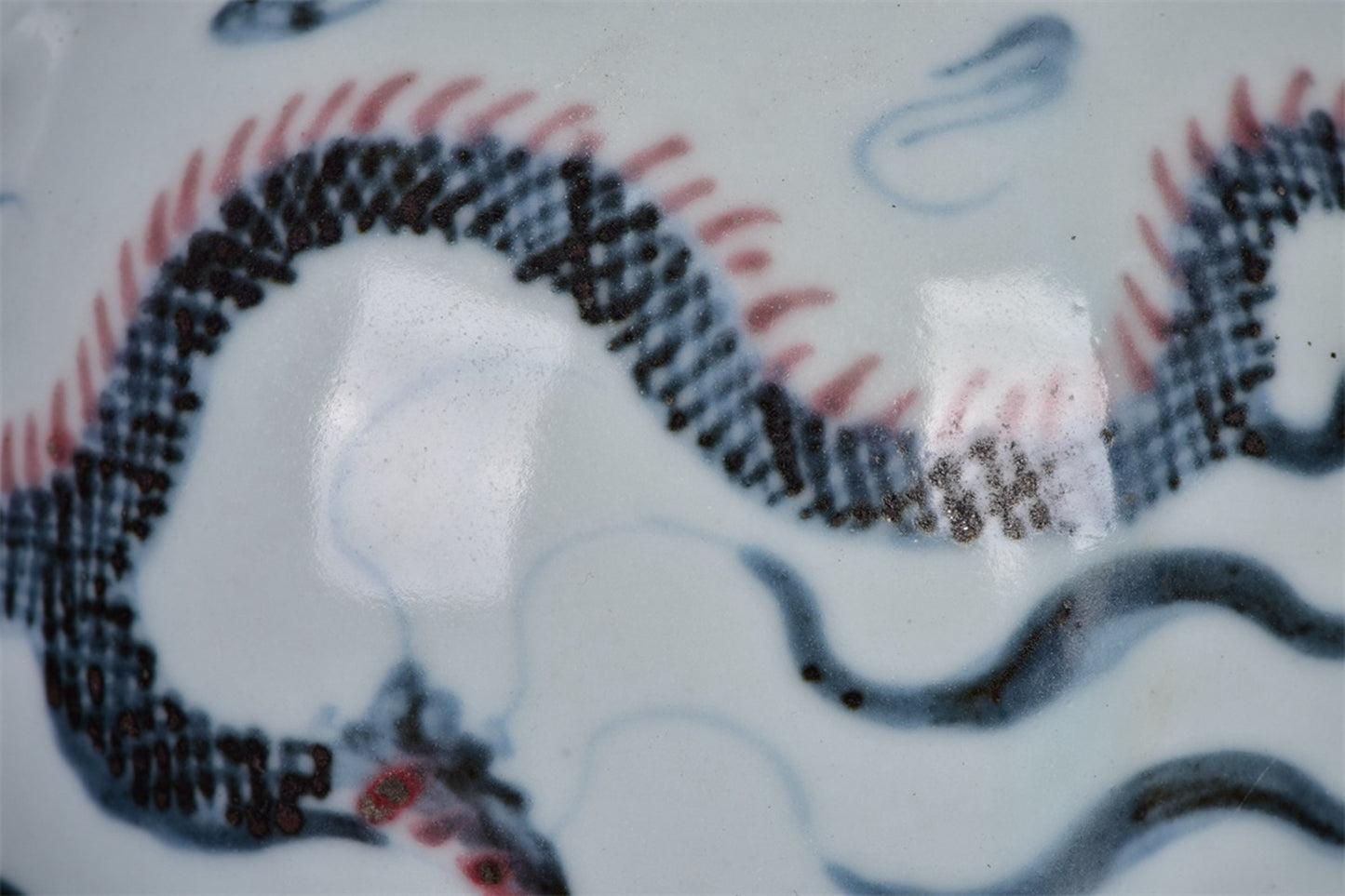 Chinese antique blue and white glazed red dragon patterned teapot