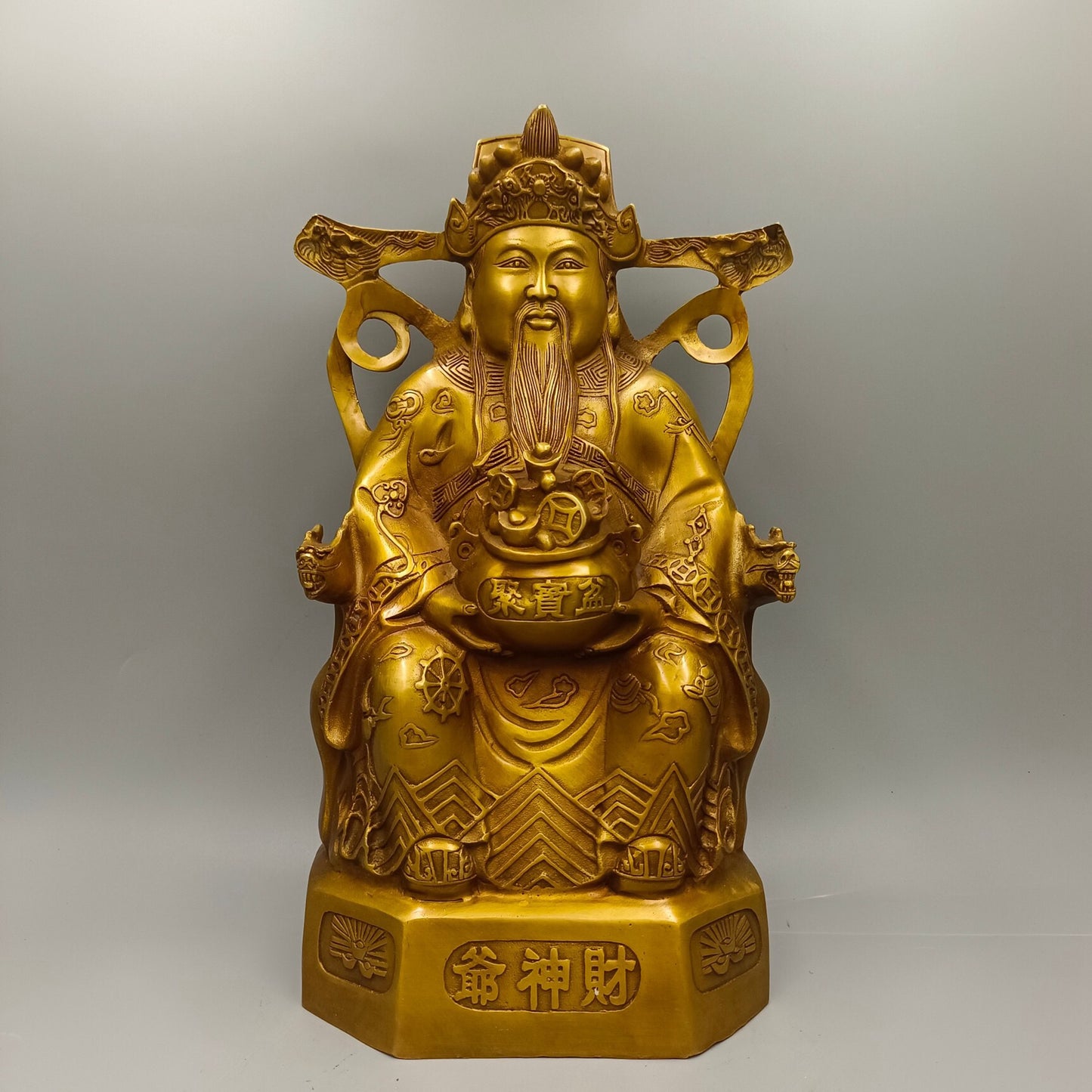 Chinese Antique Treasure Bowl God of Wealth Bronze Ornament